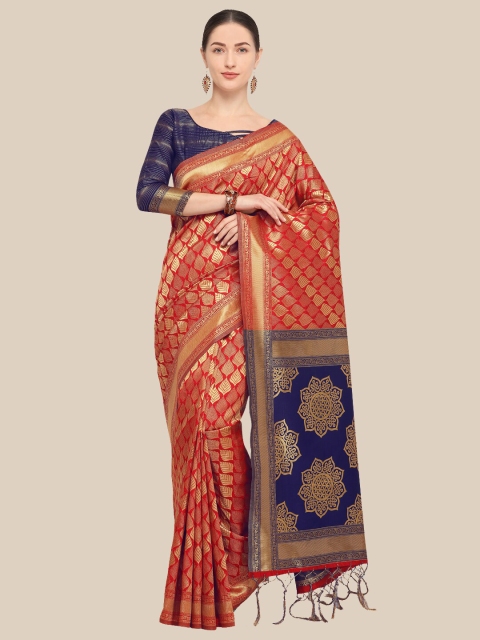 

Saree Swarg Red & Navy Blue Woven Design Zari Silk Blend Banarasi Sarees