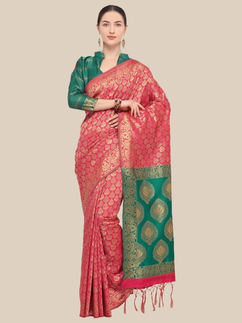 

Saree Swarg Pink & Green Woven Design Zari Silk Blend Banarasi Sarees