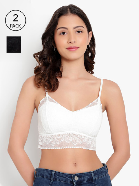 

PARKHA Black & White Pack Of 2 Floral Bralette Bra Lightly Padded
