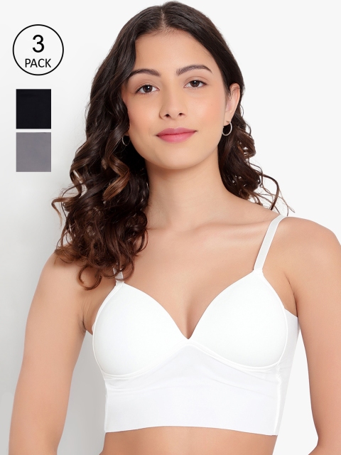 

PARKHA Women Pack Of 3 Black & White Bralette Lightly Padded Bra