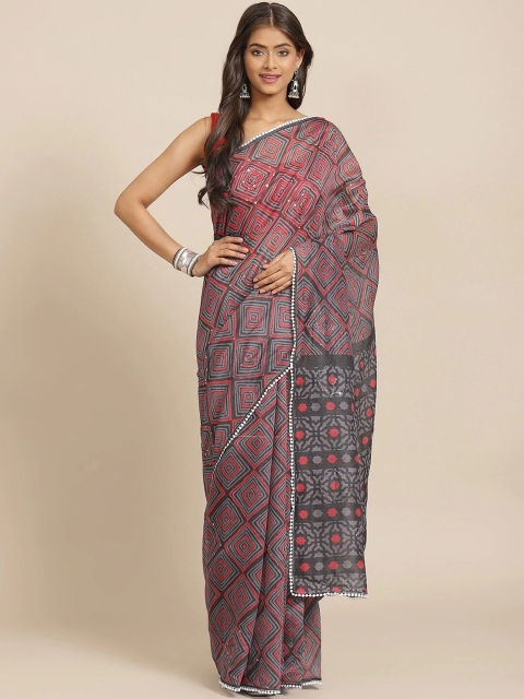 

all about you Grey & Red Saree