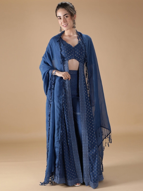 

HANDME Women Blue Layered Pure Cotton Top with Sharara