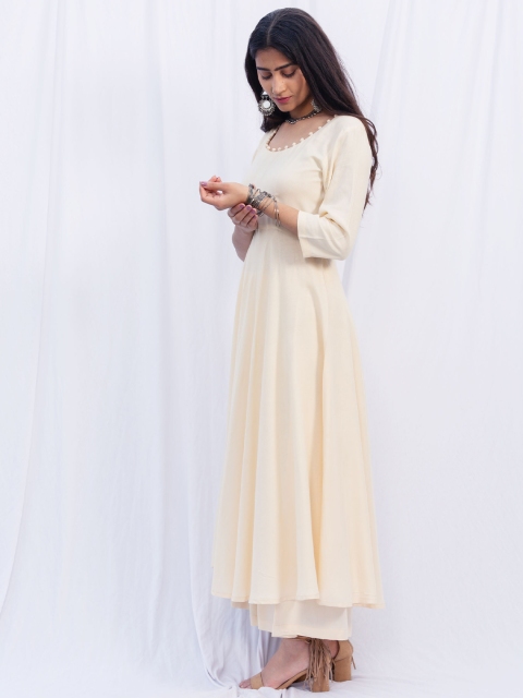 

SHRINKHLA Women Cream-Coloured Anarkali Kurta