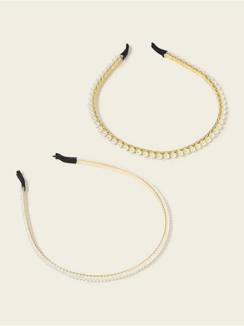 

EL REGALO Women Gold-Toned & White Set of 2 Embellished Hairband
