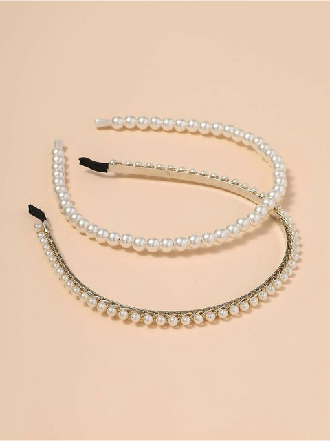 

EL REGALO Women Gold-Toned & White Set of 2 Hairband
