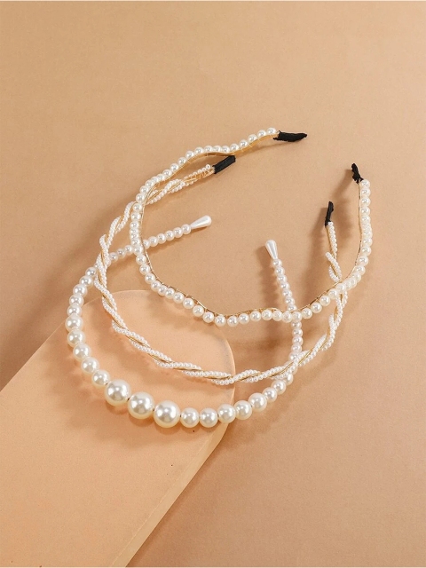 

EL REGALO Women White Set of 3 Embellished Hairband