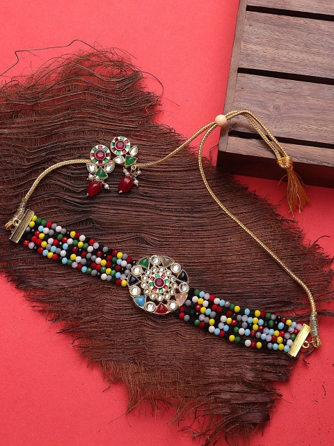 

CARDINAL Multi-Coloured Onyx-Studded & Beaded Jewellery Set, Black