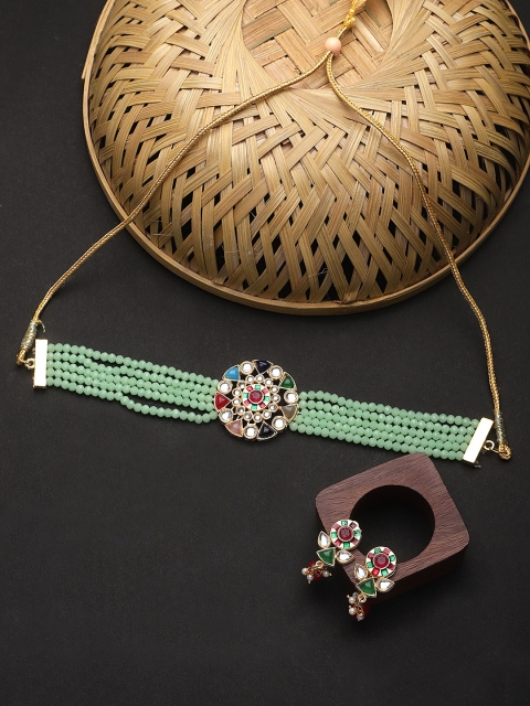 

CARDINAL Gold-Toned Green Onyx-Studded Jewellery Set, Teal