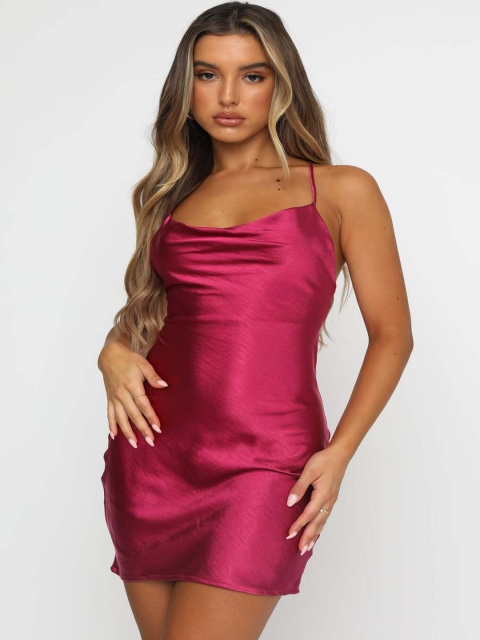 

MERCHE Women Maroon Solid Sheath Mini Dress
