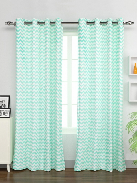 

Rubix Home White & Green Set of 2 Striped Door Curtain