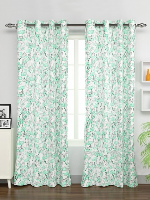 

Rubix Home Set of 2 White & Green Floral Door Curtain