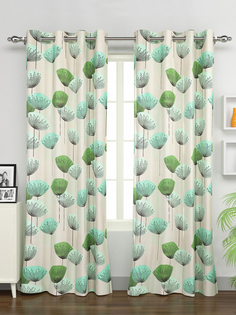 

Rubix Home White & Green Set of 2 Floral Door Curtain