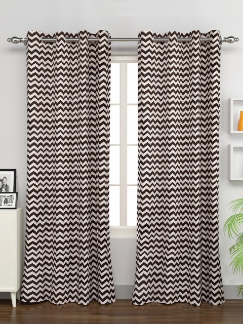 

Rubix Home White & Coffee Brown Set of 2 Door Curtain