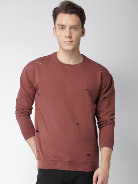 

Mast & Harbour Men Rust Brown Solid Sweatshirt