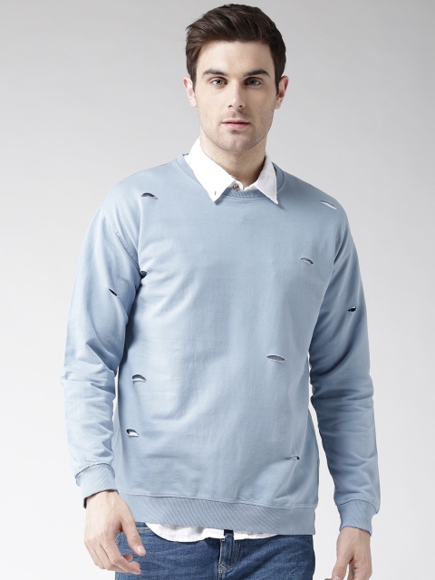 

Mast & Harbour Men Blue Solid Distressed Sweatshirt