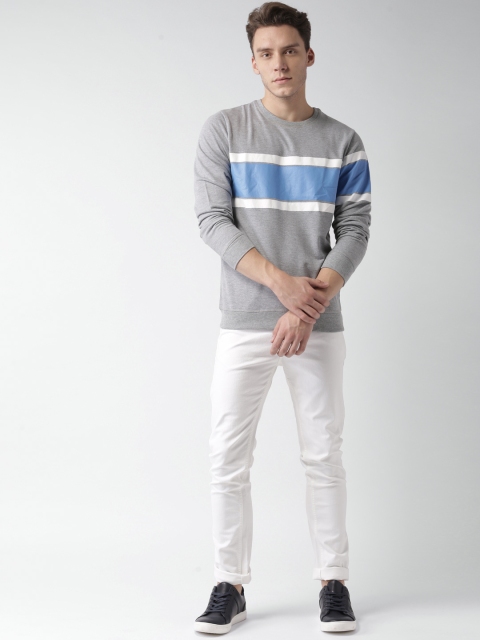 

Mast & Harbour Men Grey Melange Striped Sweatshirt