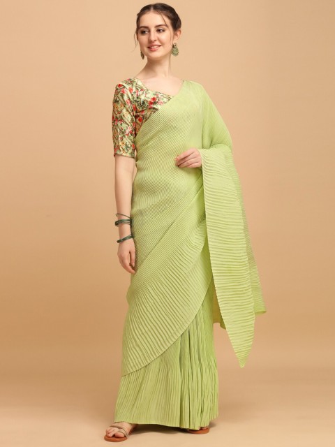 

Amrutam Fab Lime Green & Red Pure Silk Ready to Wear Saree