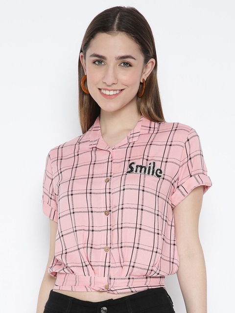 

V2 Value & Variety Beige Checked Roll-Up Sleeves Shirt Style Top
