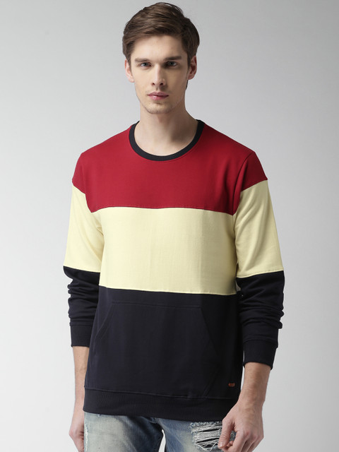 

Mast & Harbour Men Red & Cream-Coloured Colourblocked Sweatshirt