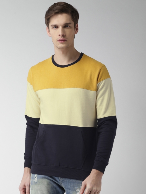

Mast & Harbour Men Mustard & Cream-Coloured Colourblocked Sweatshirt