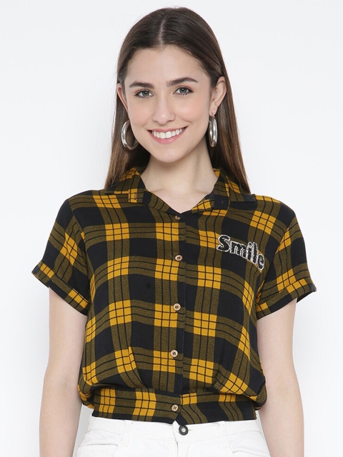 

V2 Value & Variety Mustard Yellow Checked Shirt Style Top