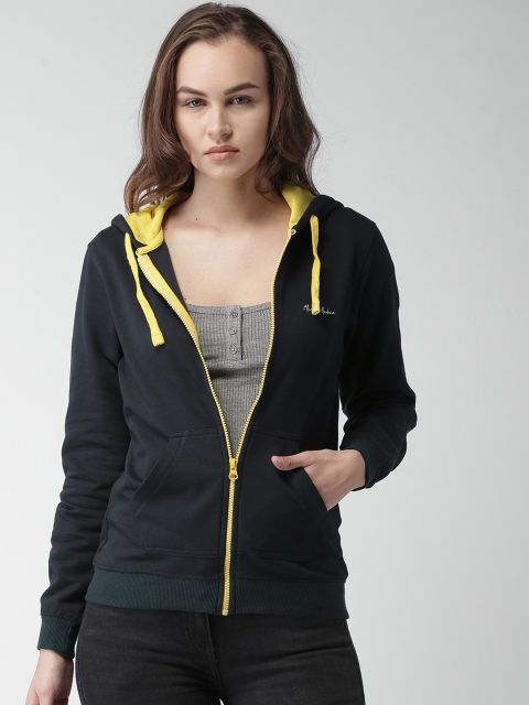 

Mast & Harbour Women Navy Blue Solid Hooded Sweatshirt