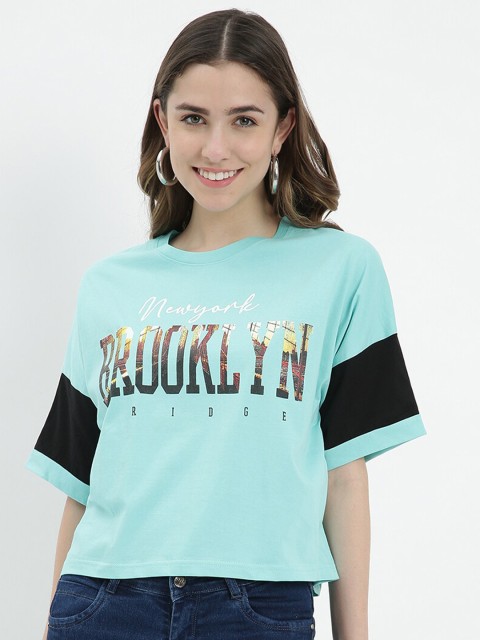 

V2 Value & Variety Blue Extended Sleeves Styled Back Pure Cotton Top