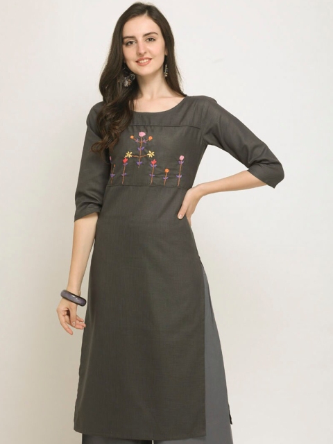 

SAPTRANGI Women Grey Melange Floral Yoke Design Kurta
