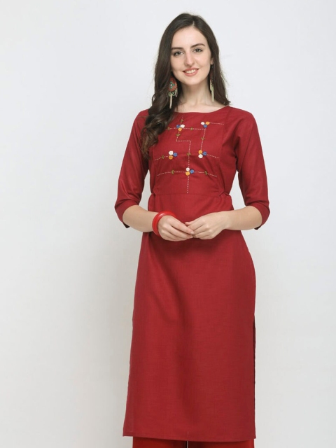 

SAPTRANGI Women Maroon Embroidered Thread Work Kurta