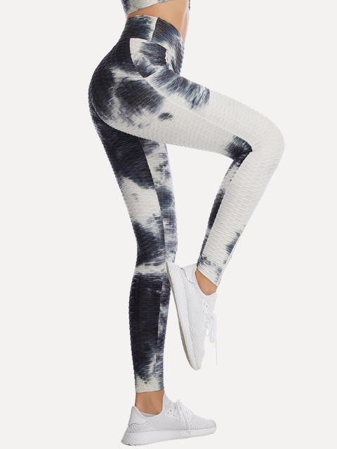 

URBANIC Women Grey & White Abstract Printed High-Rise Ruched Gym Tights