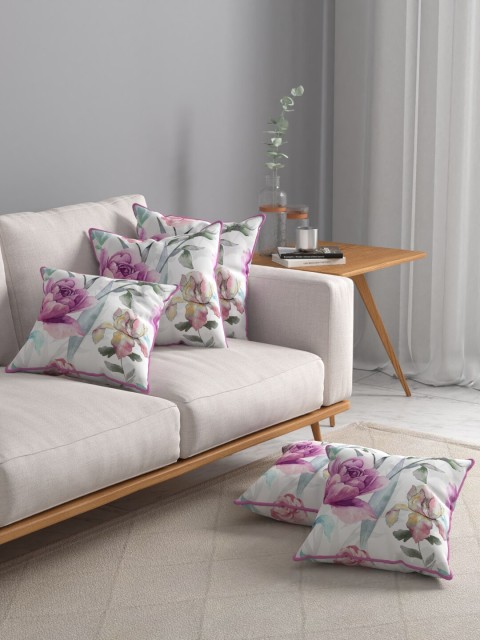 

ROSARA HOME Set of 5 Magenta & White Floral Printed Square Cushion Covers