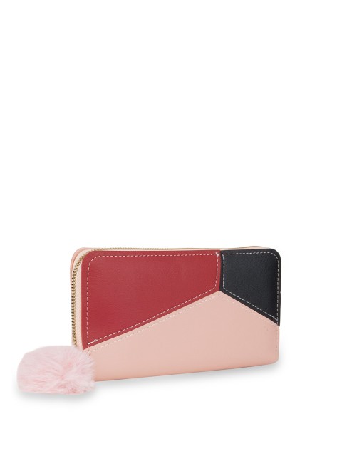 

Kanvas Katha Women Pink & Red Colourblocked Embroidered PU Zip Around Wallet