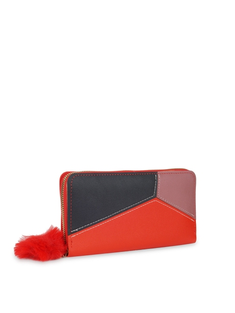 

Kanvas Katha Women Red & Black Colourblocked Embroidered PU Zip Around Wallet