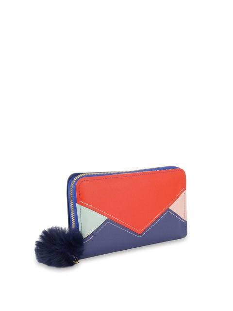

Kanvas Katha Women Blue & Red Geometric Printed Embroidered PU Zip Around Wallet