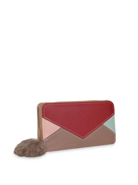 

Kanvas Katha Women Taupe & Red Colourblocked Embroidered PU Envelope