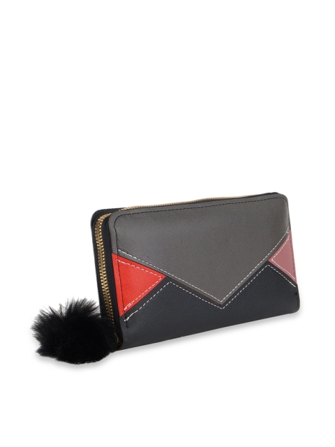 

Kanvas Katha Women Black & Red Geometric Embroidered PU Zip Around Wallet