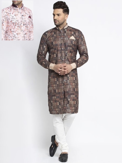 

Benstoke Men Multicoloured Angrakha Kurti with Churidar & With Dupatta, Multi