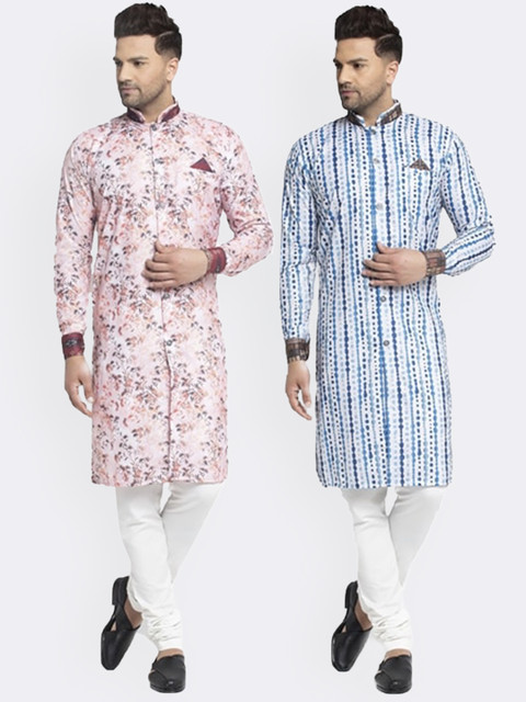 

Benstoke Men Multicoloured Angrakha Kurti with Churidar & With Dupatta, Multi