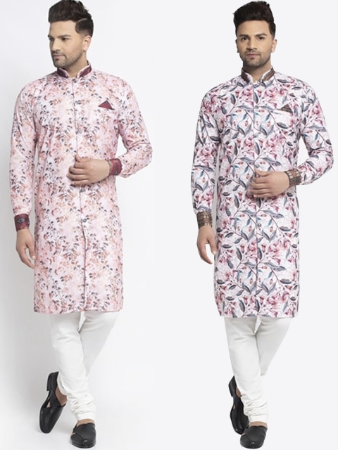 

Benstoke Men Multicoloured Printed Angrakha Kurti with Churidar & With Dupatta, Multi