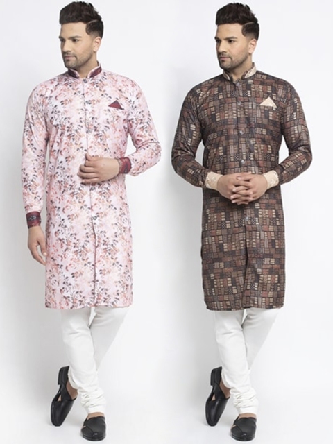 

Benstoke Men Multicoloured Angrakha Kurti with Churidar & With Dupatta, Multi