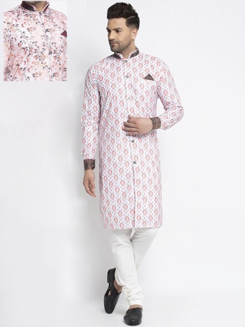 

Benstoke Men Multicoloured Printed Angrakha Kurti with Churidar & With Dupatta, Multi