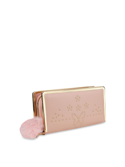 

Kanvas Katha Women Peach-Coloured Floral Textured Embroidered PU Zip Around Wallet
