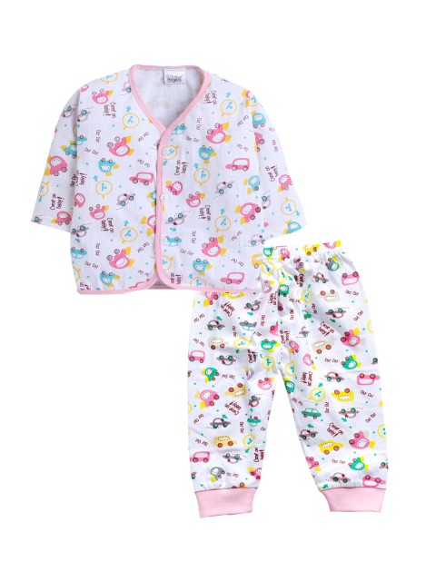 

Little Angels Infants White & Pink Printed Jhabla with Joggers