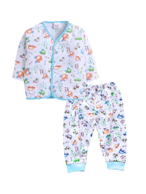 

Little Angels Kids Blue & White Printed Cotton Shirt with Pyjamas