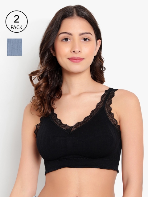 

PARKHA Black & Blue Bralette Removable Padding Bra