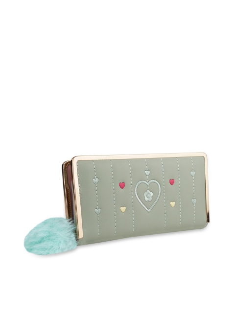 

Kanvas Katha Women Green & Gold-Toned Textured Embroidered PU Envelope