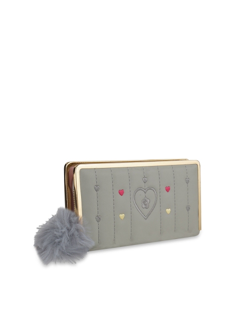 

Kanvas Katha Women Grey & Pink Geometric Embroidered PU Envelope