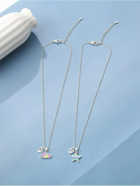 

EL REGALO Kids Girls Set Of 2 Best Friends Forever Silver-Toned Necklace