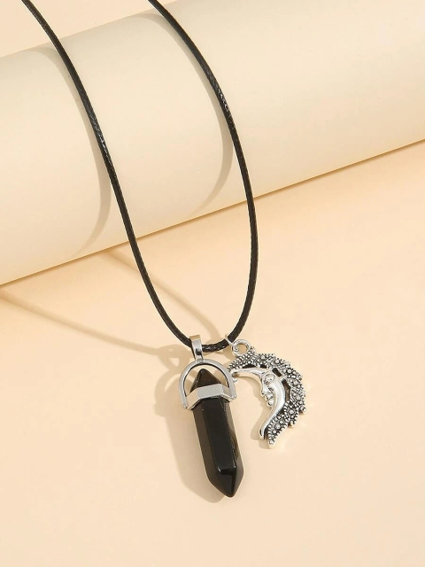 

EL REGALO Black & Silver-Toned Alloy & Crystals Statement Chain