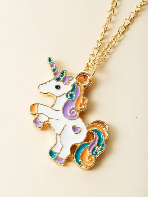 

EL REGALO Kids Girls Gold-Toned & White Unicorn Pendant Necklace